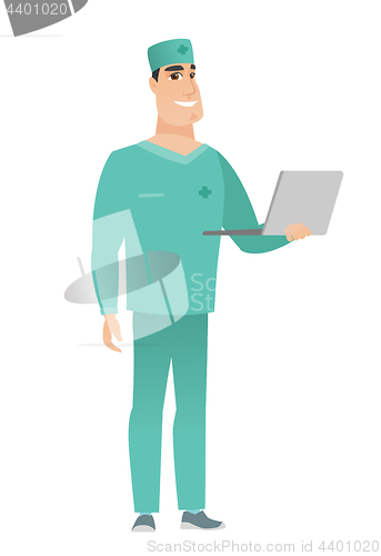 Image of Doctor using laptop vector illustration.