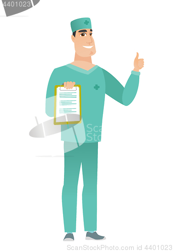 Image of Doctor with clipboard giving thumb up.