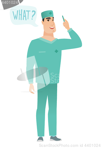 Image of Doctor with question what in speech bubble.