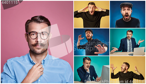 Image of Collage from images of a young man expressing different emotions