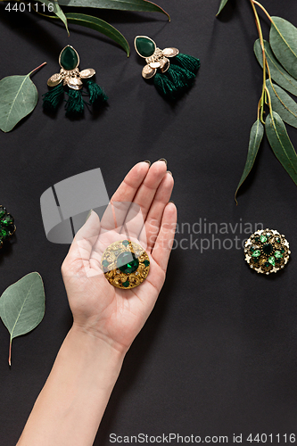 Image of Woman accessories on black, top view