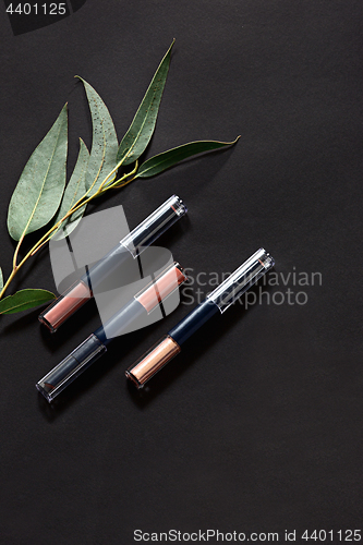 Image of Woman accessories on black, top view