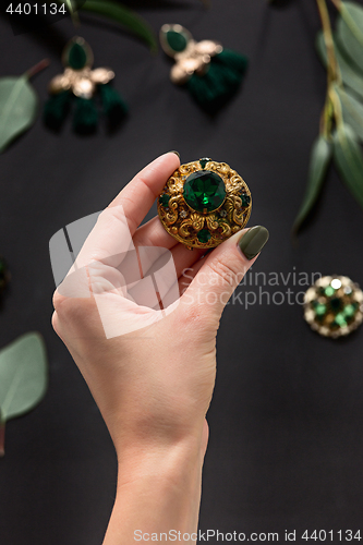 Image of Woman accessories on black, top view