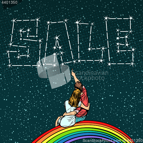 Image of Couple man and woman dreaming of a sale