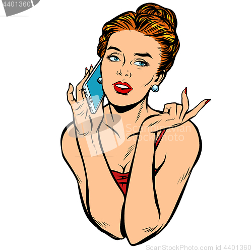 Image of Beautiful woman talking on the phone