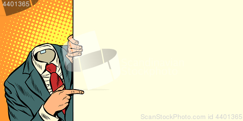 Image of businessman pointing horizontal orientation