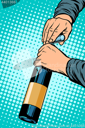 Image of opens a bottle of wine