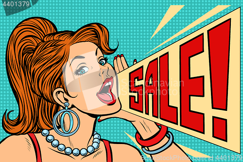 Image of Woman announcing sale