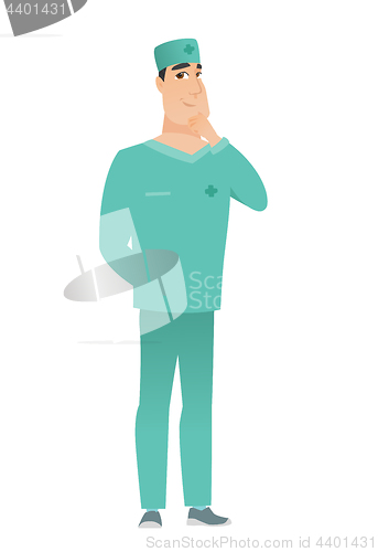 Image of Caucasian doctor thinking vector illustration