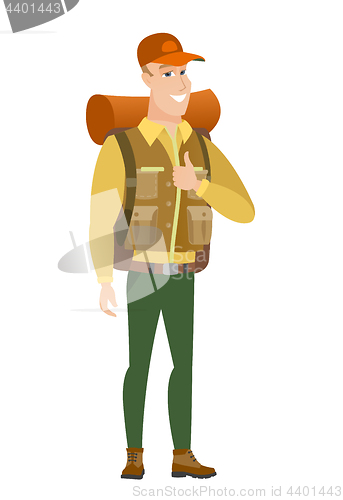Image of Traveler giving thumb up vector illustration.