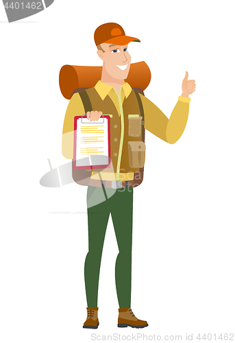 Image of Traveler with clipboard giving thumb up.