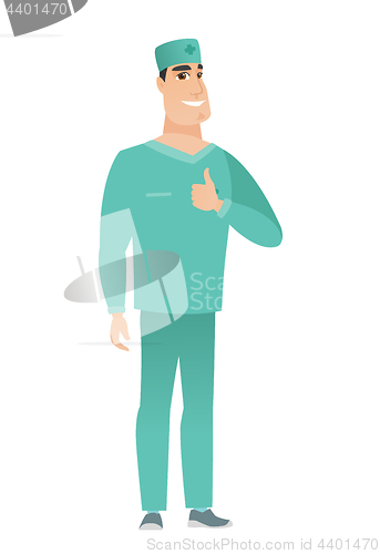 Image of Doctor giving thumb up vector illustration.