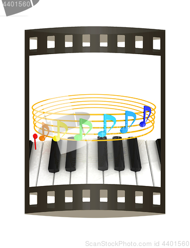 Image of music notes  background. 3D illustration. The film strip.