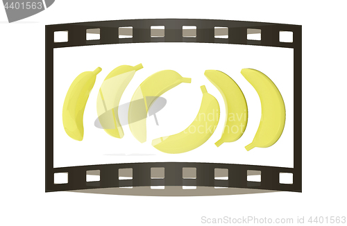 Image of bananas. 3d illustration. The film strip.