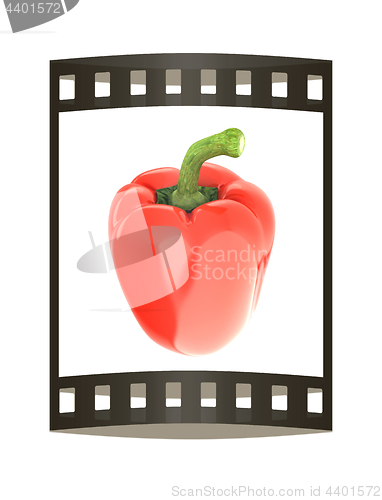 Image of Red bulgarian pepper. 3d illustration. The film strip.