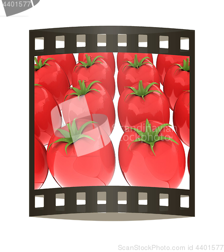 Image of tomato. 3d illustration. The film strip.