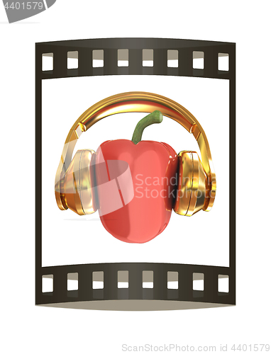 Image of Bell peppers with headphones on a white background. 3d illustrat