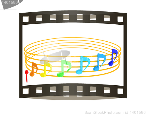 Image of Various music notes on stave. Colorfull 3d. 3D illustration. The