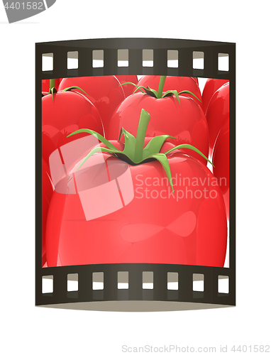 Image of tomato. 3d illustration. The film strip.