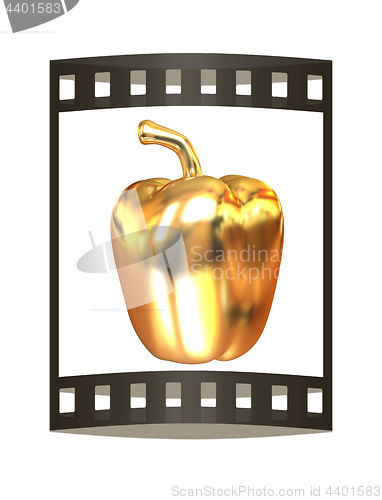 Image of Gold bulgarian pepper. 3d illustration. The film strip.
