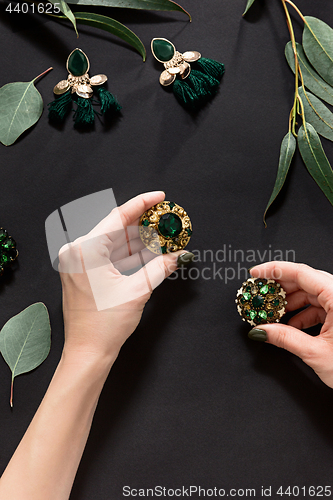 Image of Woman accessories on black, top view