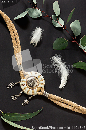 Image of Woman accessories on black, top view