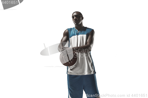 Image of The portrait of a basketball player with ball