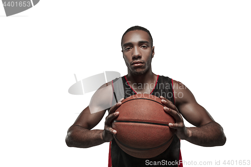 Image of The portrait of a basketball player with ball