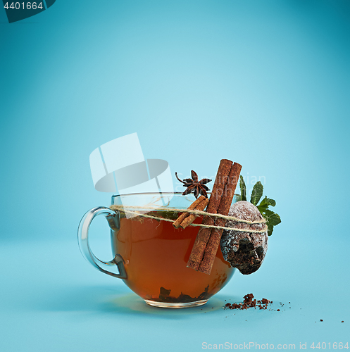 Image of The herbal tea on a blue background