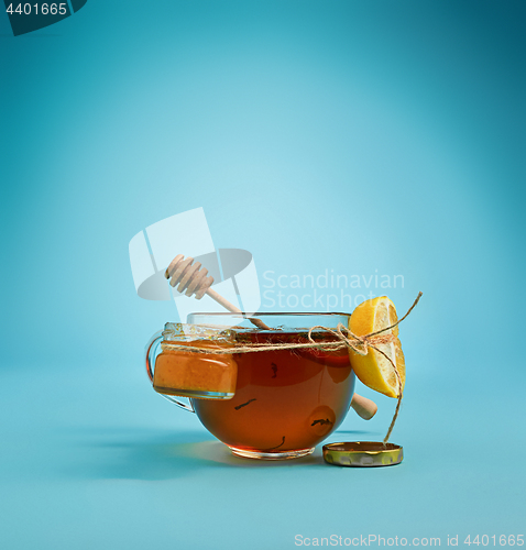 Image of The herbal tea on a blue background