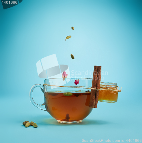 Image of The herbal tea on a blue background