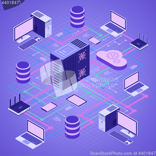 Image of Data Network Cloud Computing Technology Isometric