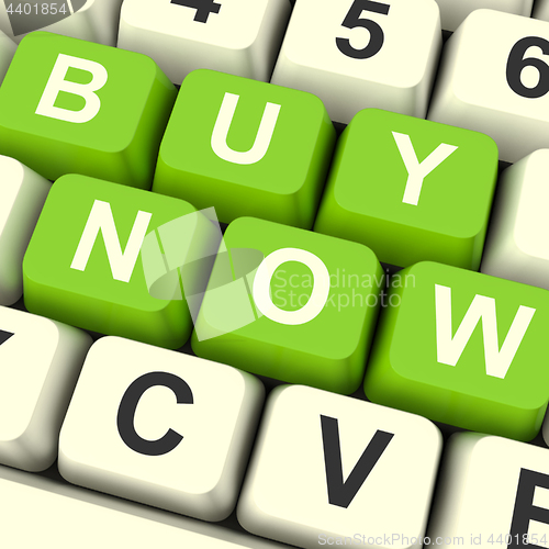 Image of Buy Now Computer Keys As Symbol for Commerce And Purchasing