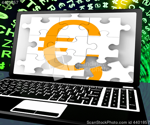 Image of Euro Sign On Laptop Shows Online Money Exchange