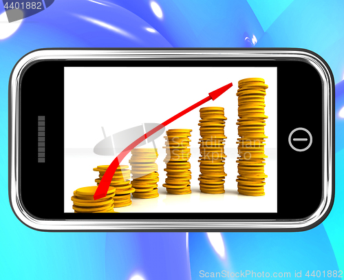 Image of Money Increasing On Smartphone Showing Big Earnings