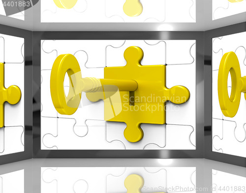 Image of Key In Lock On Screen Shows Security Guards