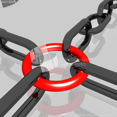 Image of Red Link Chain Shows Teamwork, Connected