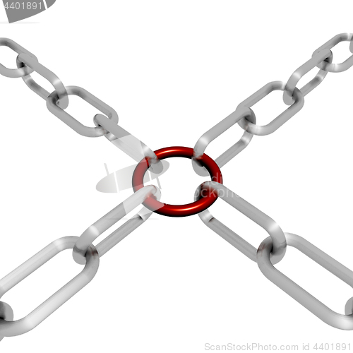 Image of Red Link Chain Shows Strength Security
