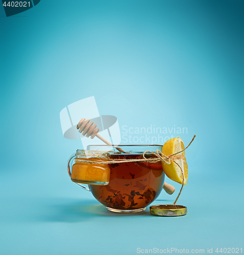 Image of The herbal tea on a blue background