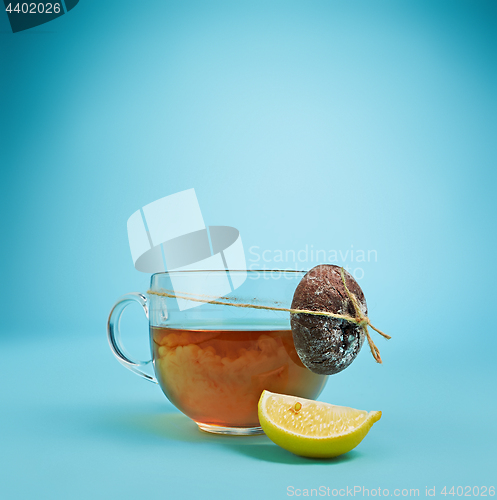 Image of The herbal tea on a blue background