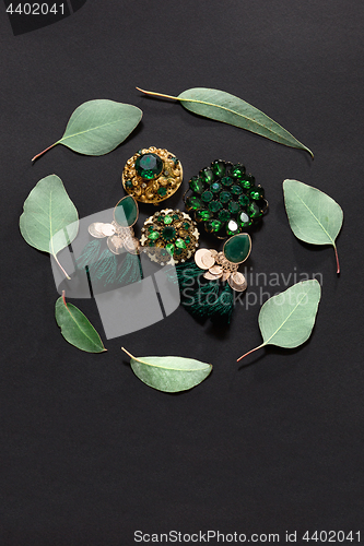 Image of Woman accessories on black, top view