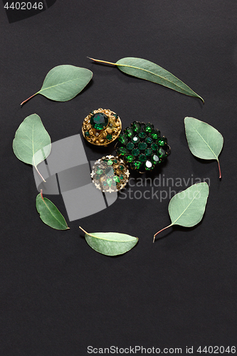 Image of Woman accessories on black, top view