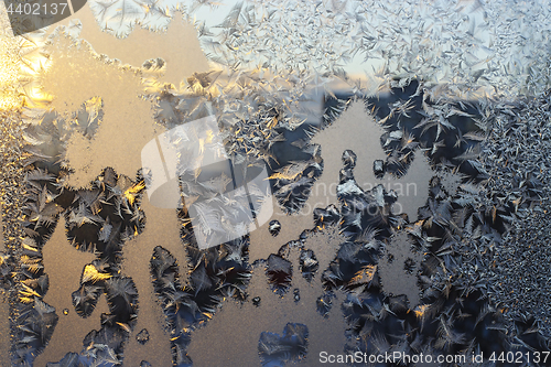 Image of Beautiful natural ice pattern on winter window glass