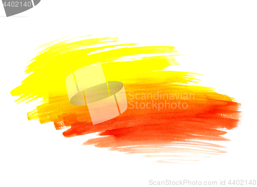 Image of Bright yellow and red paint shape on white background