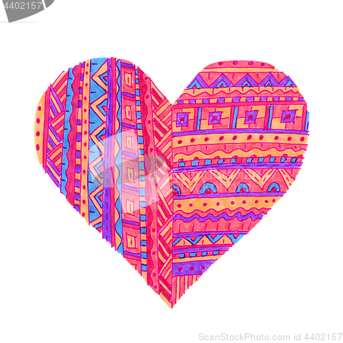 Image of Bright heart with abstract pattern on white background