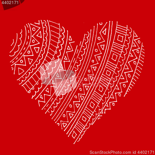 Image of Abstract white pattern heart on red 