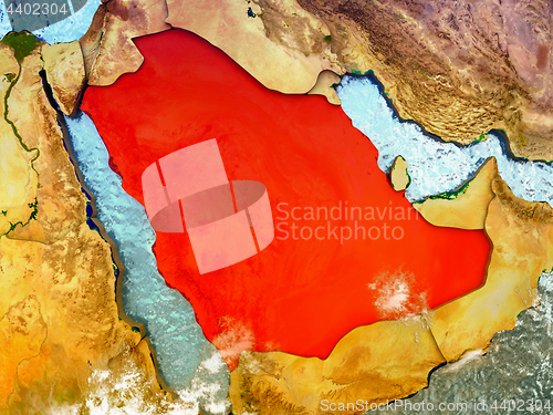 Image of Saudi Arabia on illustrated globe