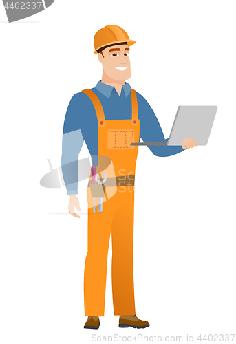 Image of Builder using laptop vector illustration.
