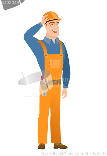 Image of Young caucasian builder laughing.