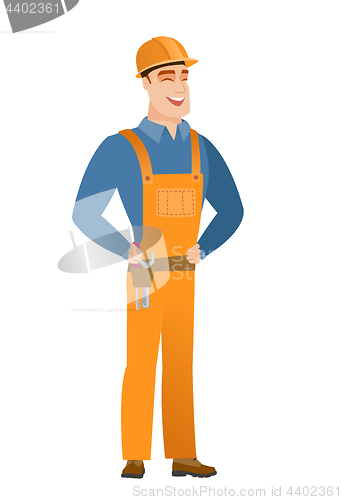 Image of Young caucasian builder laughing.